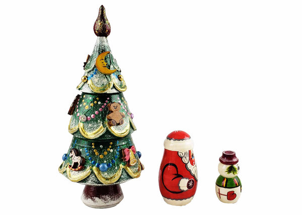 Deluxe Christmas Tree Matryoshka with Toy Ornaments 3pc./5