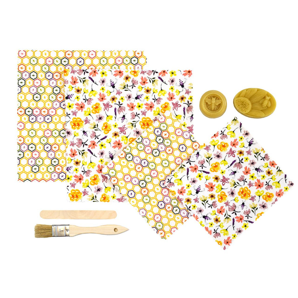 DIY Beeswax Food Wrap Complete Kit "Sunny Floral Pattern"