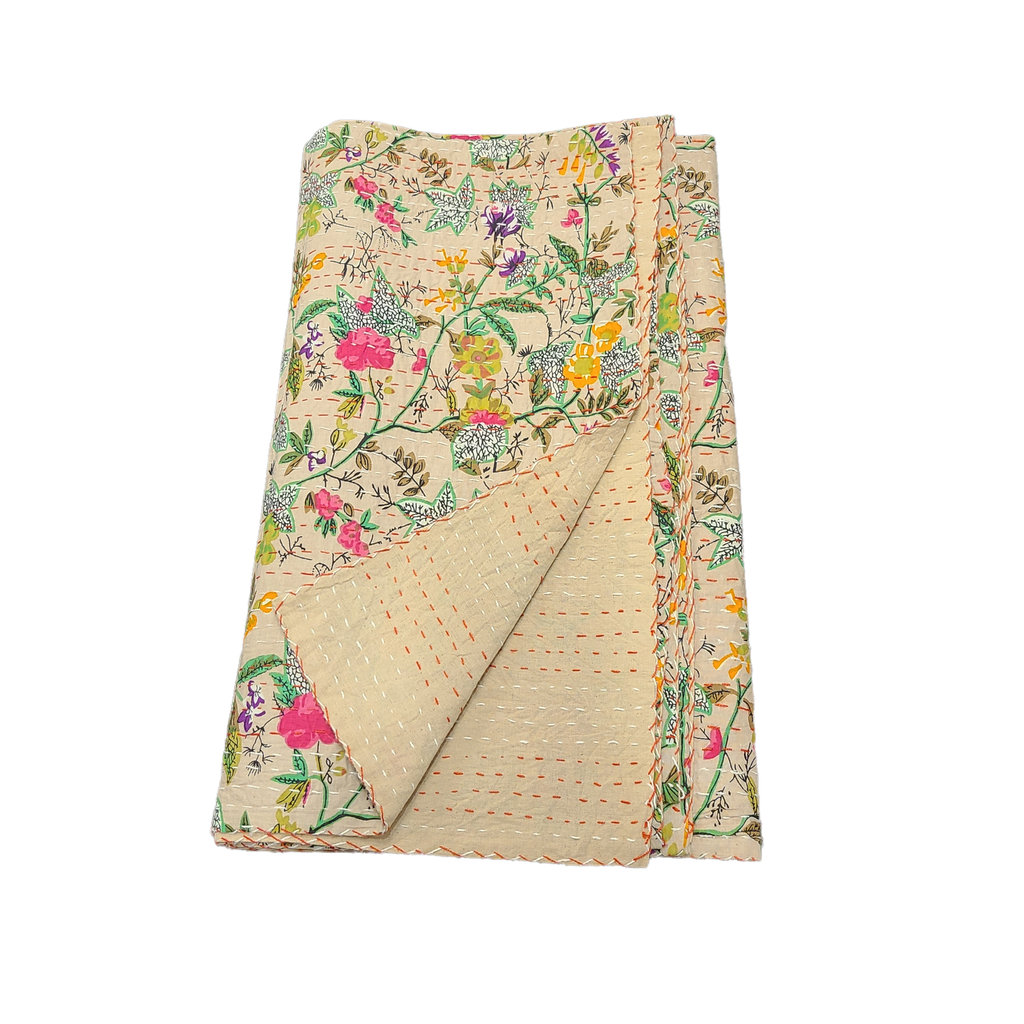 Hand-Sewn Reversible Kantha Quilt