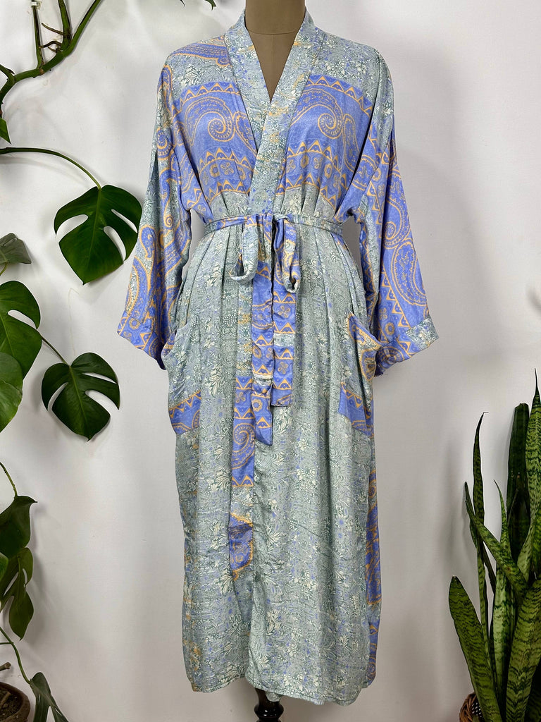 Recycle Vintage Silk Kimono House Robe Beach Coverup Summer