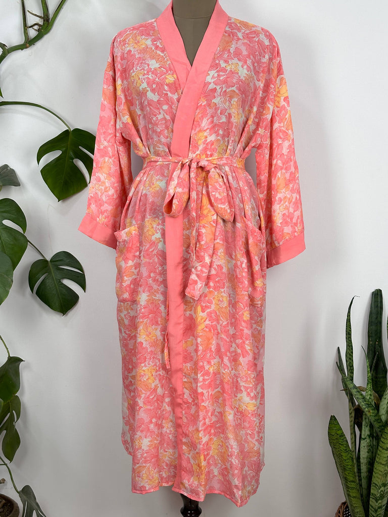 Recycle Vintage Silk Kimono House Robe Beach Coverup Summer