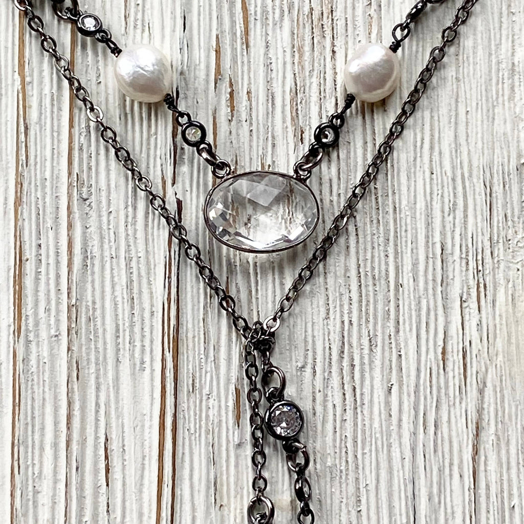 Pearl Crystal Lariat Wrap Necklace